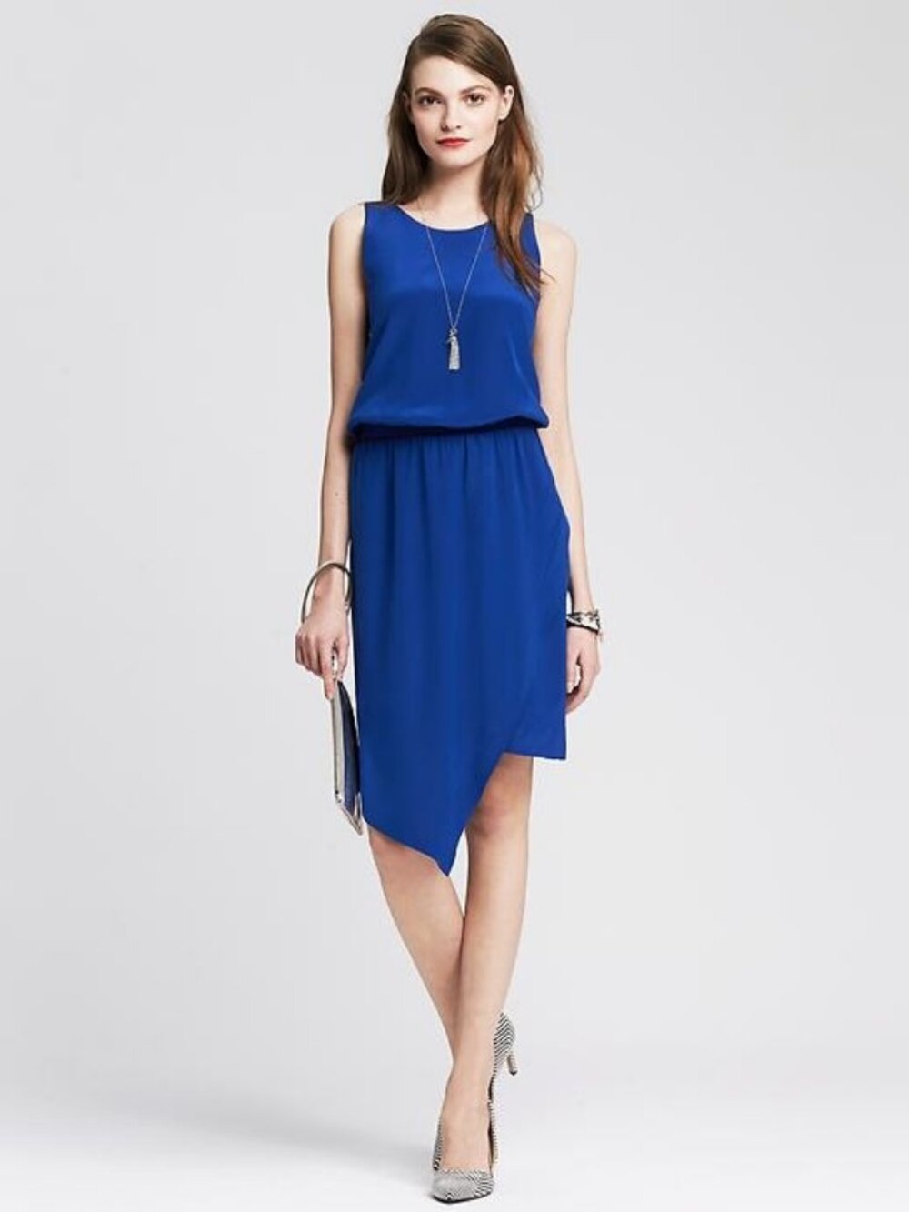 Banana Republic Silk Blue Sleeveless Dress Cross Back, Size 6